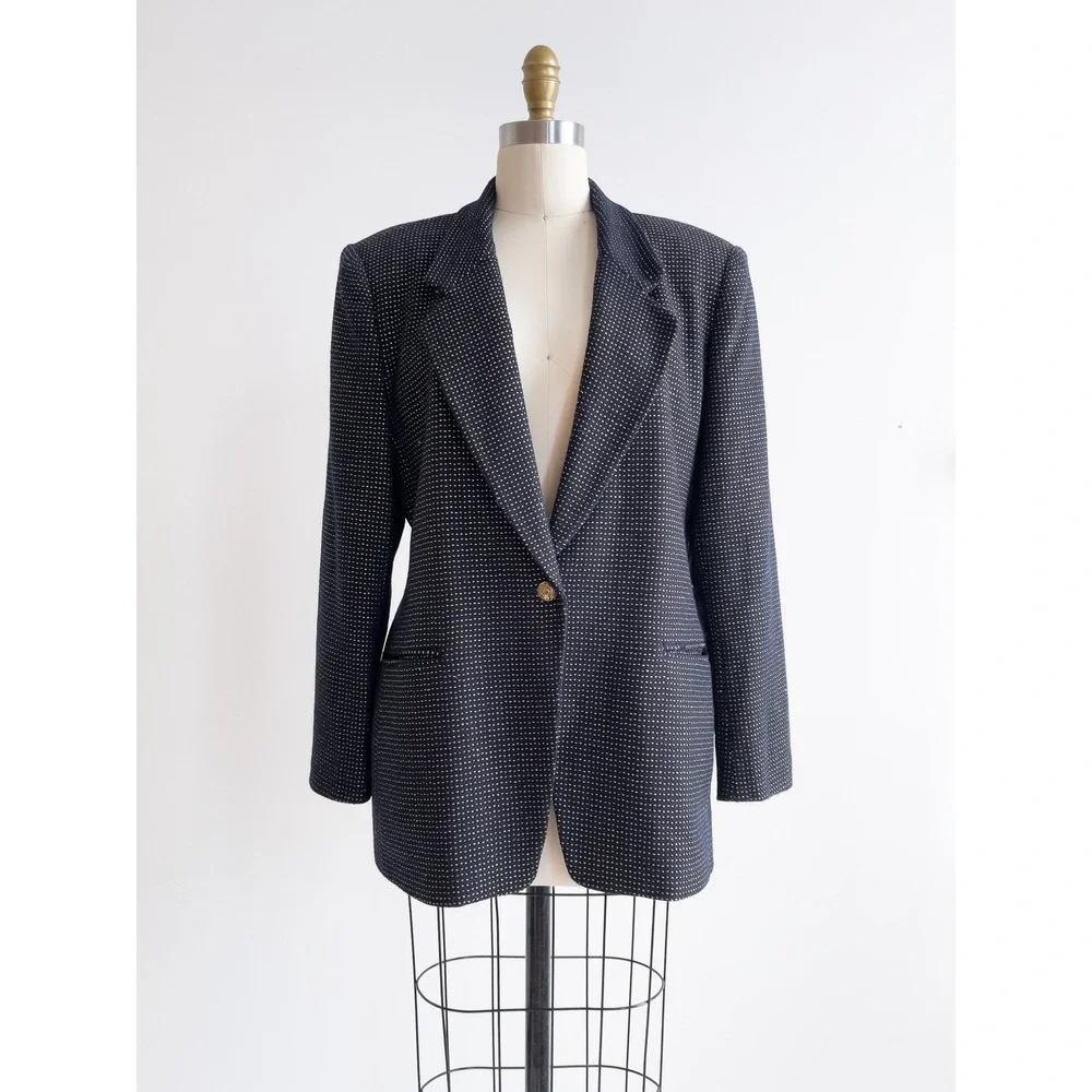 navy wool jacket‎ 90s vintage Jones New York blue gold blazer